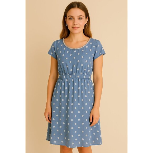 DRESS Annabella Blue White POLKA DOT Pearl NECKLACE Women's WOMAN'S Medium - Picture 16 of 16